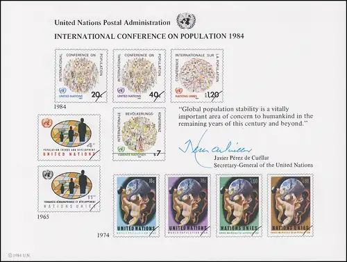 Carte commémorative de l'ONU CE 25 Population mondiale 1984, inutilisé **