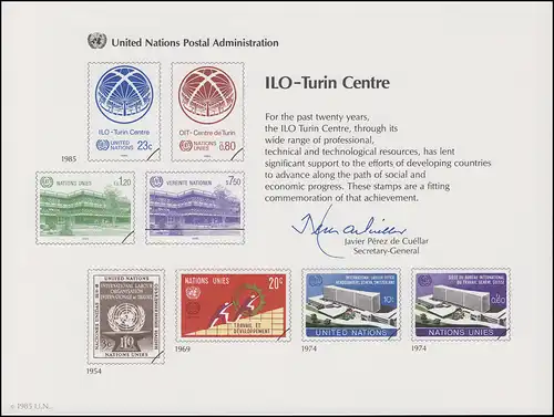 Carte commémorative de l'ONU CE 27 Centre Turin de ΓΟΙΤ 1985, inutilisé **
