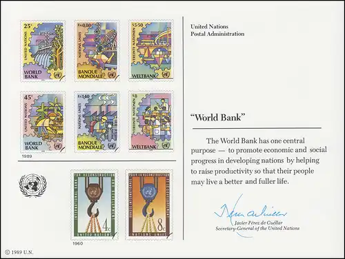 Carte commémorative de l'ONU CE 35 Banque mondiale 1989, inutilisé **