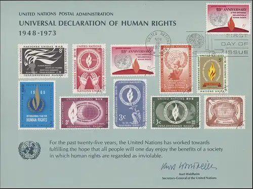 Carte commémorative de l'ONU CE 4 Droits de la personne 1973, NY-FDC 16.11.1973