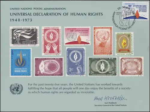 UNO Erinnerungskarte EK 4 Menschenrechte 1973, Genf-FDC 16.11.1973