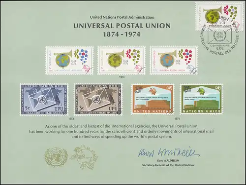 Carte commémorative de l'ONU (CE 5 UPU) 1974, Genève-FDC 22.3.1974