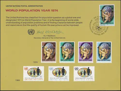 UNO Erinnerungskarte EK 6 Weltbevölkerungsjahr 1974, Genf-FDC 18.10.1974