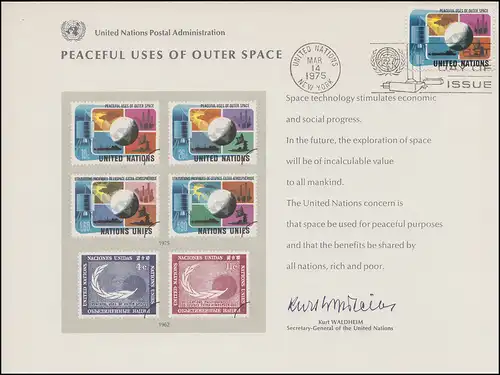 Carte commémorative de l'ONU CE 7 Espace 1975, NY-FDC 14.3.1975