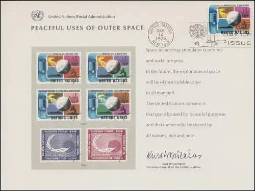 Carte commémorative de l'ONU CE 7 Espace 1975, NY-FDC 14.3.1975