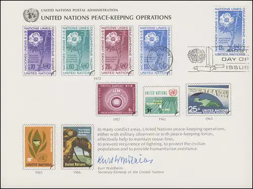 UNO Erinnerungskarte EK 8 Friedenserhaltung 1975, NY-FDC 21.11.1975