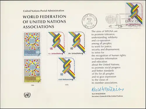 Carte commémorative de l'ONU (EK 9 WFUNA 1976, NY-FDC 12.3.1976)