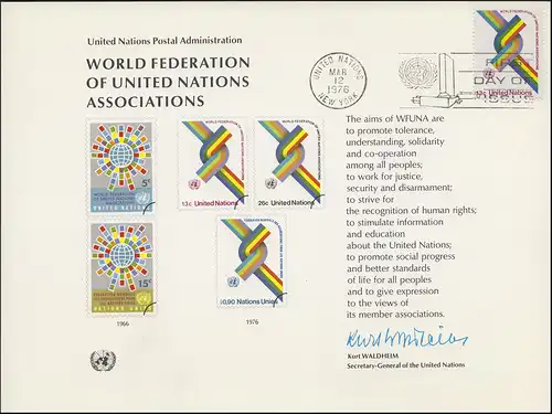 UNO Erinnerungskarte EK 9 WFUNA 1976, NY-FDC 12.3.1976