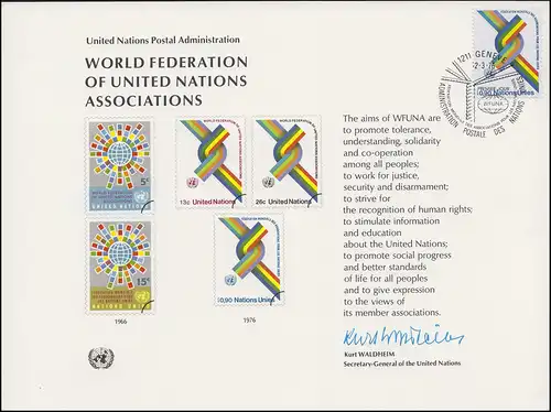 Carte commémorative de l'ONU (EK 9 WFUNA 1976, Genève-FDC 12.3.1976)