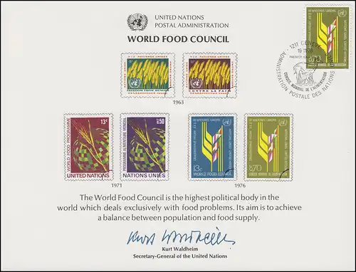 Carte commémorative de l'ONU CE 10 Conseil mondial de la nutrition (WFC) 1976, Genève-FDC 19.11.1976