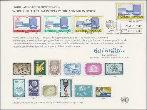 Carte commémorative de l'ONU CE 11 Propriété intellectuelle 1977, NY-FDC 11.3.1977