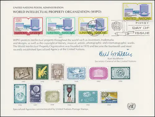 UNO Erinnerungskarte EK 11 Geistiges Eigentum 1977, NY-FDC 11.3.1977