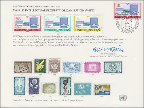 Carte commémorative de l'ONU CE 11 Propriété intellectuelle 1977, Genève-FDC 11.3.1977