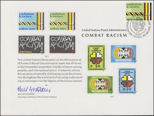 Carte commémorative de l'ONU CE 12 Anti-Racisme 1977, Genève-FDC 19.9.1977
