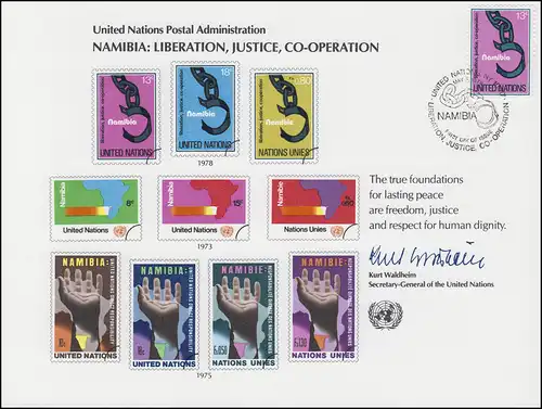 Carte commémorative de l'ONU EK 13 Namibie 1978, NY-FDC 5.5.1978