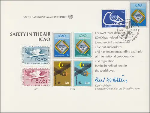 Carte commémorative de l'ONU CE 14 Transport aérien et sécurité 1978, NY-FDC 12.6.1978