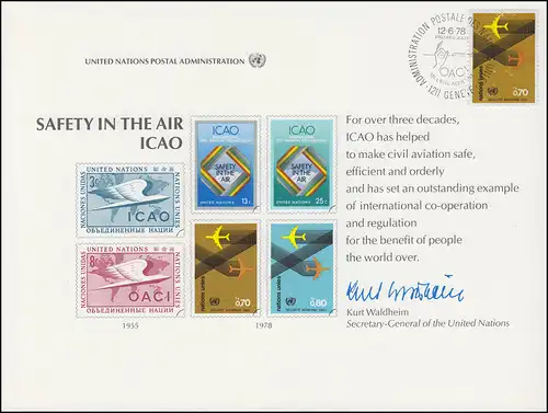 UNO Erinnerungskarte EK 14 Luftverkehr und Sicherheit 1978, Genf-FDC 12.6.1978