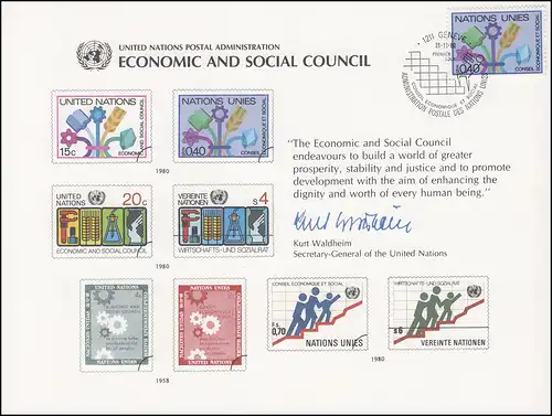 Carte commémorative de l'ONU CE 18 Conseil économique et social 1980, Genève-FDC 21.11.1980