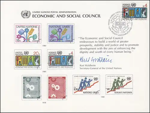 UNO Erinnerungskarte EK 18 Wirtschafts- und Sozialrat 1980, Wien-FDC 21.11.1980