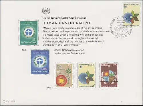 UNO Erinnerungskarte EK 21 Umweltschutz 1982, Genf-FDC 19.3.1982