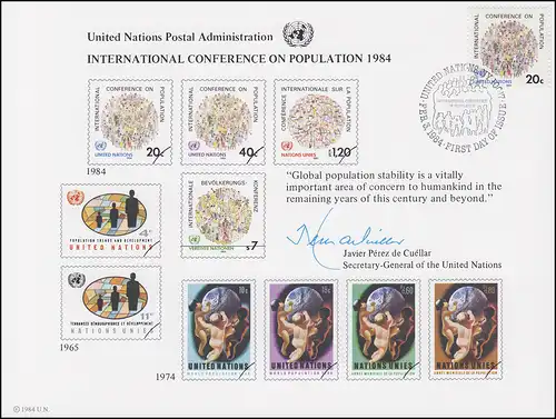 Carte commémorative de l'ONU CE 25 Population mondiale 1984, NY-FDC 3.2.1984