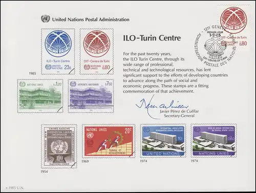 UNO Erinnerungskarte EK 27 Turiner Zentrum der ILO 1985, Genf-FDC 1.2.1985