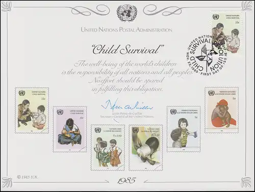 UNO Erinnerungskarte EK 28 Gegen Kindersterblichkeit 1985, NY-FDC 22.11.1985