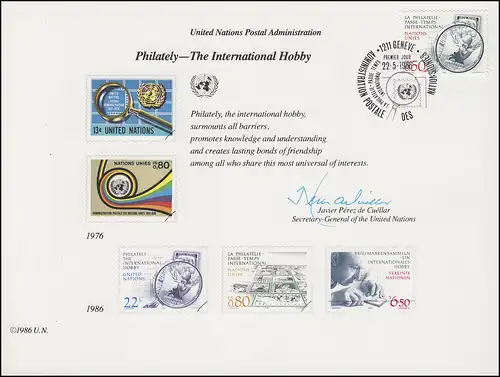 Carte commémorative de l'ONU CE 29 Collection de timbres 1986, Genève-FDC 22.5.1986