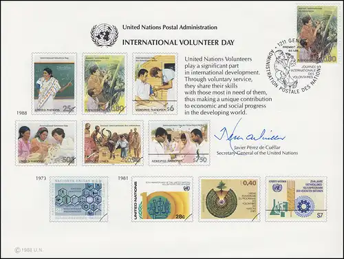 UNO Erinnerungskarte EK 33 Entwicklungshelfer 1988, Genf-FDC 6.5.1988