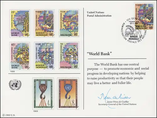 Carte commémorative de l'ONU CE 35 Banque mondiale 1989, Genève-FDC 27.1.1989