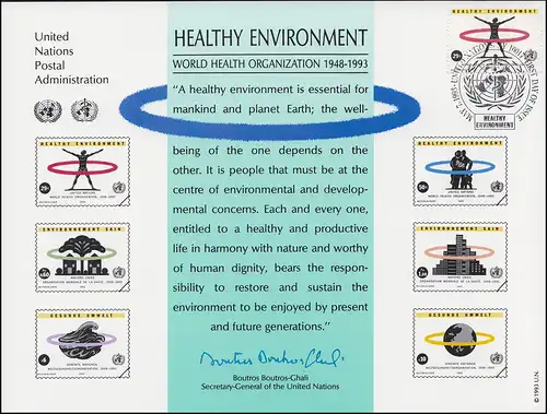 Carte commémorative de l'ONU CE 43 OMS et environnement 1993, NY-FDC 7.5.1993