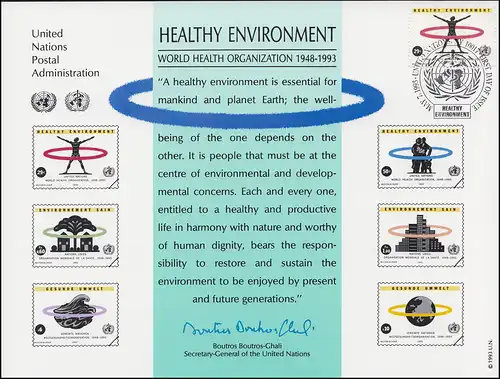 UNO Erinnerungskarte EK 43 WHO und Umwelt 1993, NY-FDC 7.5.1993