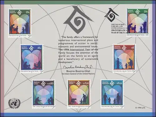 Carte commémorative de l'ONU CE 45 Année de la famille 1994, NY-FDC 4.2.1994