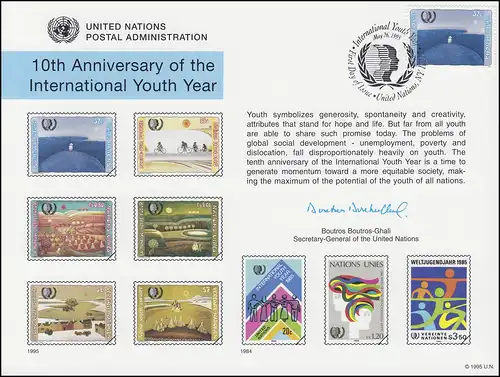 Carte commémorative de l'ONU CE 48 Année de la jeunesse 1995, NY-FDC 26.5.1995