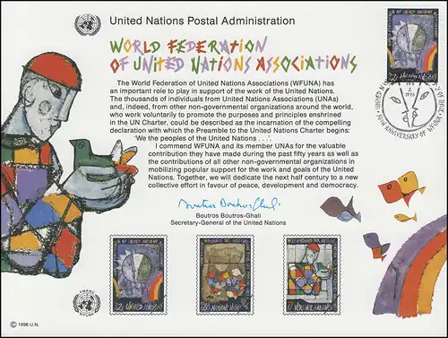 UNO Erinnerungskarte EK 49 WFUNA 1996, NY-FDC 2.2.1996