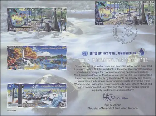 Carte commémorative de l'ONU CE 58 Année de la mer douce 2003, NY-FDCD 20.6.2003