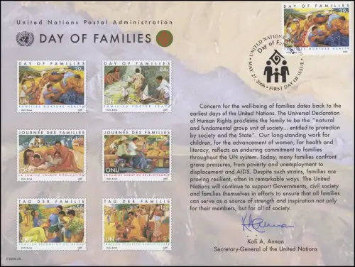 Carte commémorative de l'ONU EK 61 Journée de la famille 2006, NY-FDC 27.5.2006