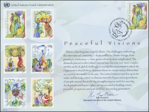 UNO Erinnerungskarte EK 62 Friedliche Visionen 2007, NY-FDC 1.6.2007