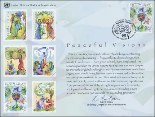 Carte commémorative de l'ONU CE 62 Visions pacifiques 2007, Vienne-FDC 1.6.2007