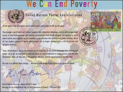 UNO Erinnerungskarte EK 63 Beseitigung der Armut 2008, Wien-FDC 18.9.2008