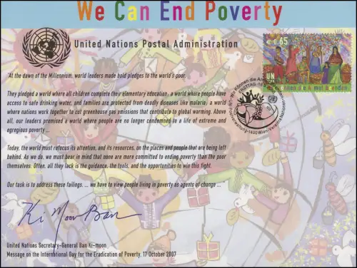 UNO Erinnerungskarte EK 63 Beseitigung der Armut 2008, Wien-FDC 18.9.2008