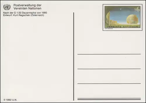 Carte postale de l'ONU à Vienne P 5 City de Vienne 6 shillings 1992, inutilisé **