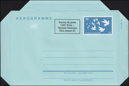 UNO Wien Luftpostfaltbrief LF 4 Tauben im Flug 11+1 Schilling, ungebraucht **