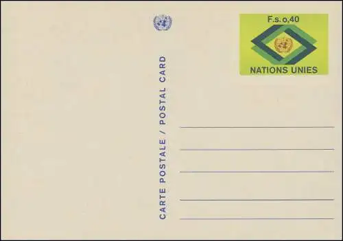 Nations unies Genève Carte postale P 3x emblème et losanges de l'ONU 0,40 francs 1977, inutilisé **