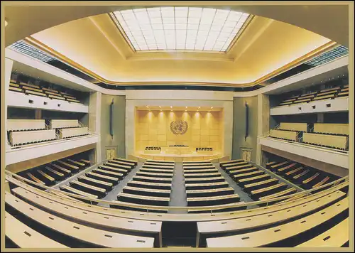 Nations unies Genève Carte postale P 16 Salle de réunion 0,70 + 0,15 francs 2004, ET-O 21.9.2004