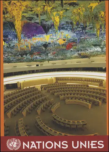 UNO Genf Postkarte P 19 Skulptur im Saal 0,85 Franken 2009, ESSt 7.5.2009