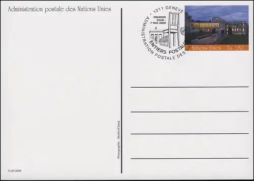 UNO Genf Postkarte P 21 Palais des Nations 1,80 Franken 2009, ESSt 7.5.2009