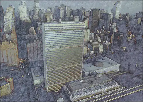 Carte postale des Nations unies P 22 quartier général des NU 70 cent, 2001, FDC 25.5.2001