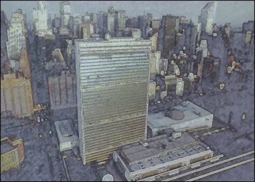 Carte postale des Nations unies P 22 quartier général des NU 70 cent, 2001, FDC 25.5.2001