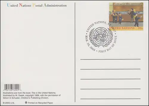 Carte postale des Nations unies P 25 Administration postale 23 cent, 2003, FDC 28.3.2003